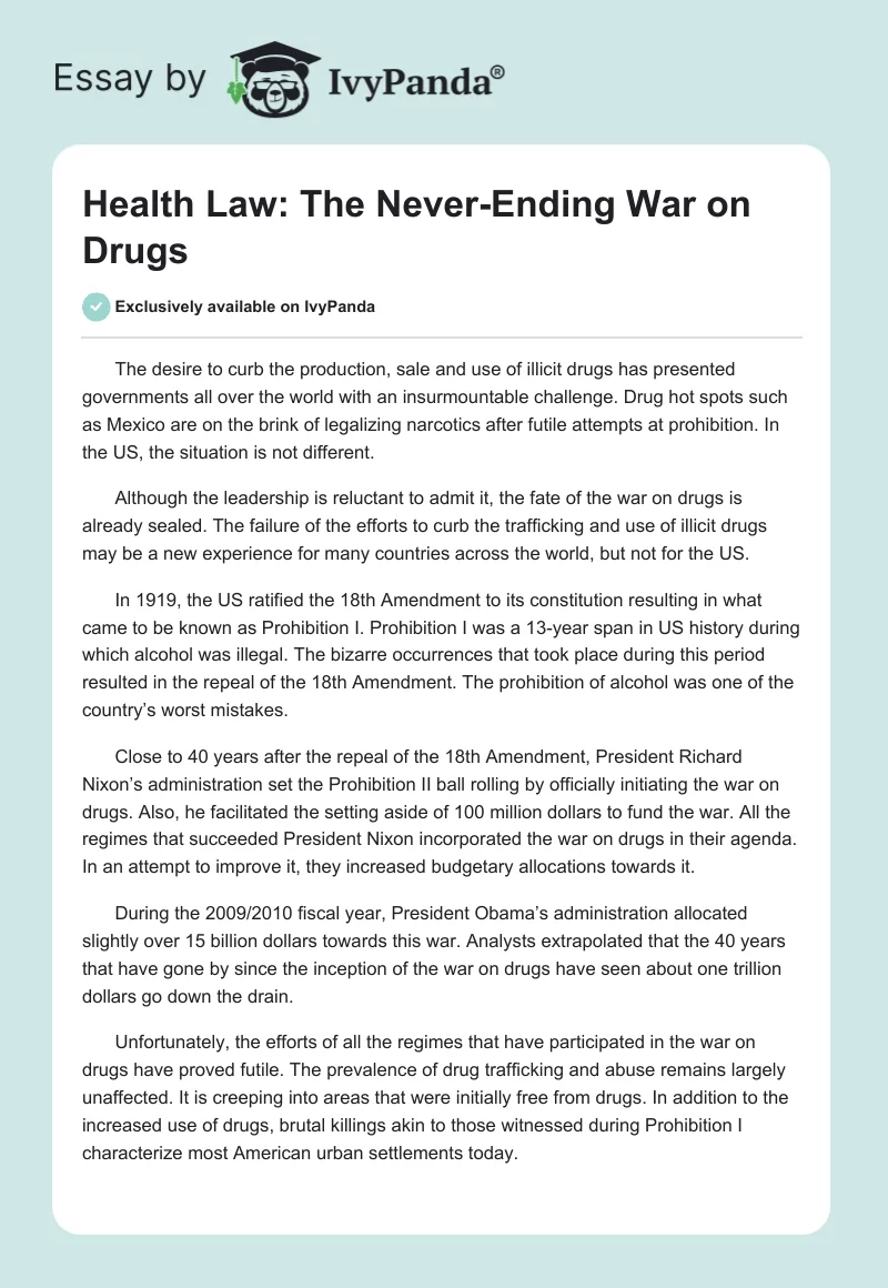 Health Law: The Never-Ending War on Drugs. Page 1