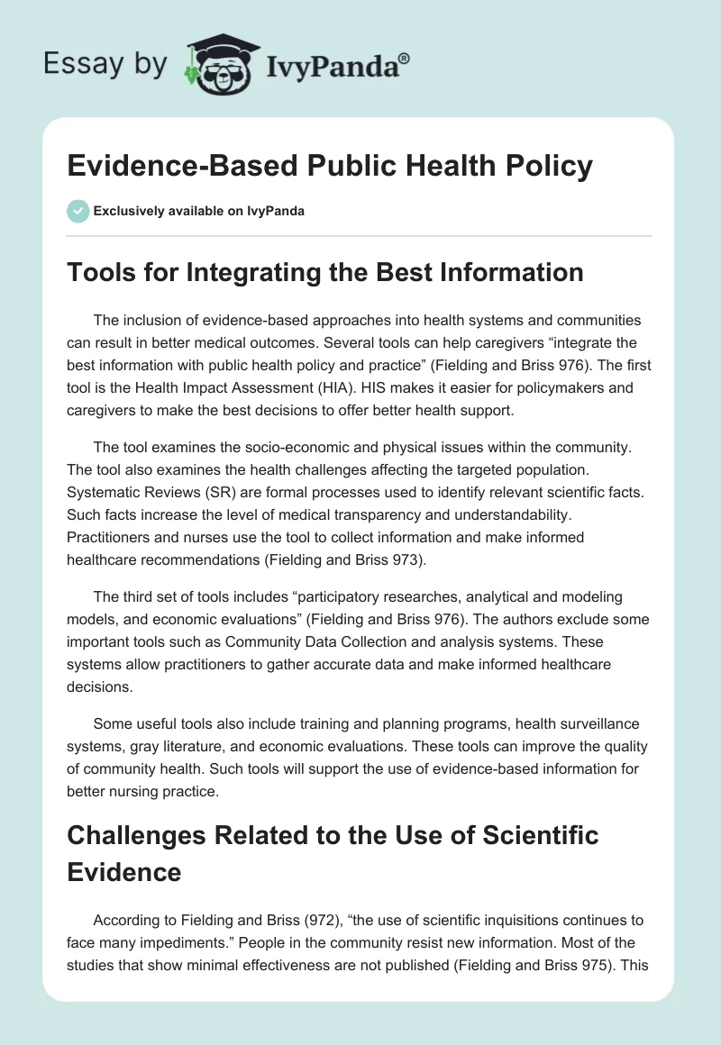 Evidence-Based Public Health Policy. Page 1