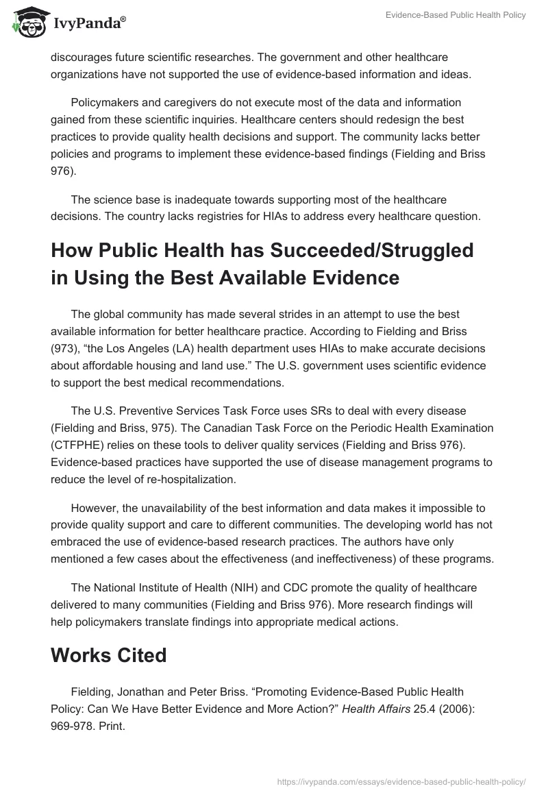 Evidence-Based Public Health Policy. Page 2