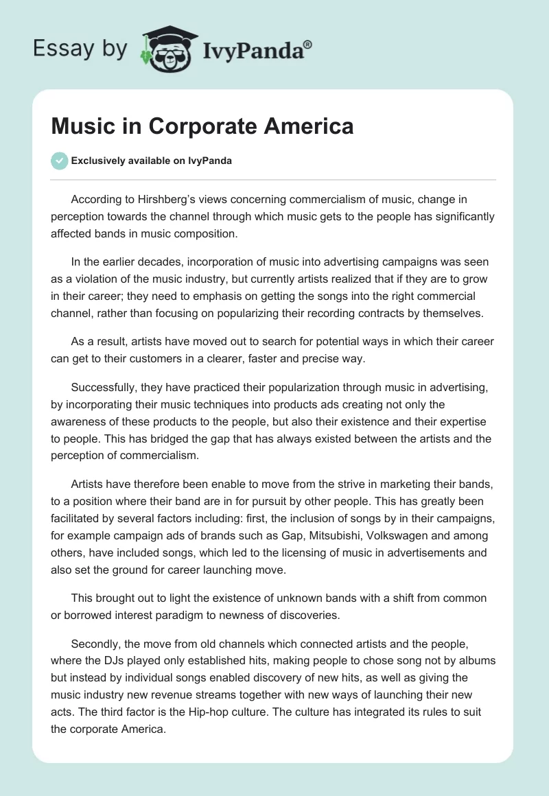 Music in Corporate America. Page 1