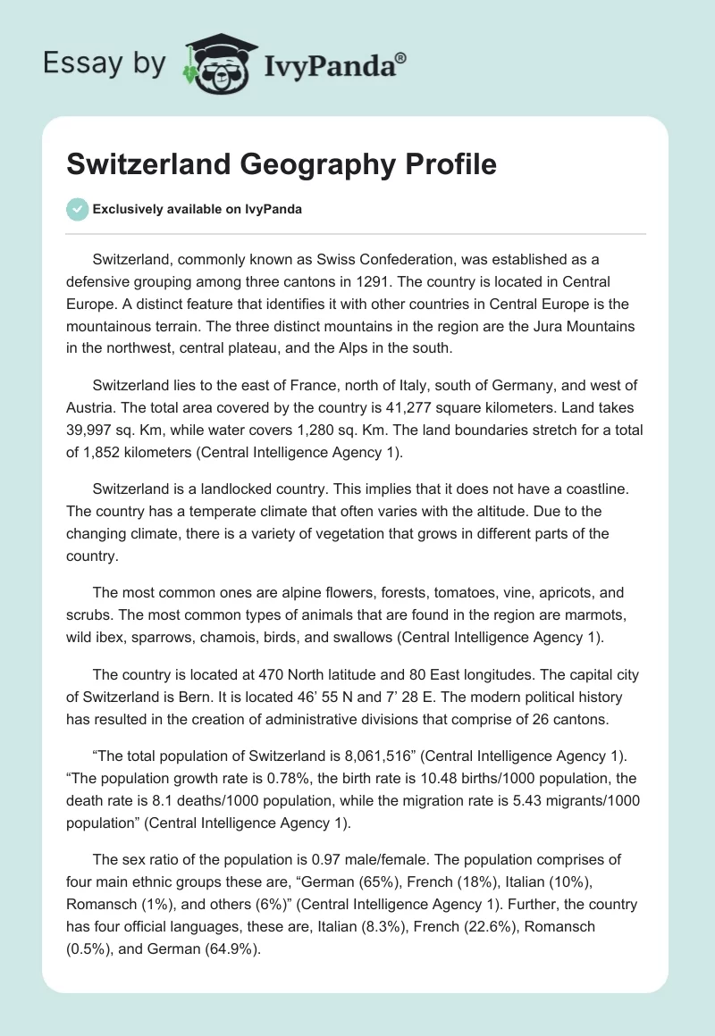 Switzerland Geography Profile. Page 1