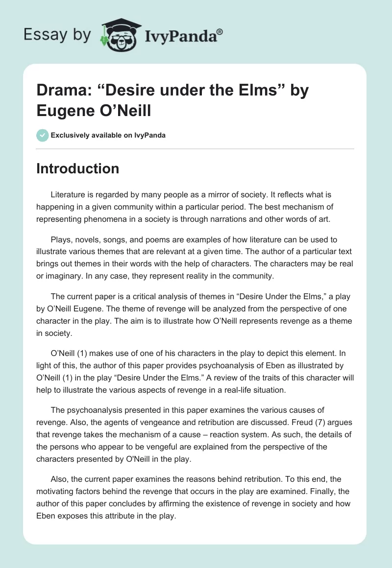 Drama: “Desire under the Elms” by Eugene O’Neill. Page 1