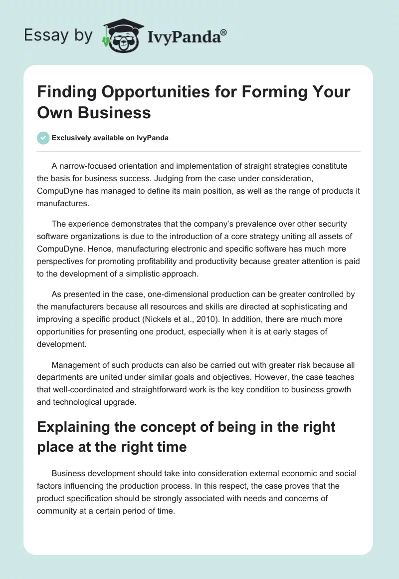 Finding Opportunities for Forming Your Own Business. Page 1