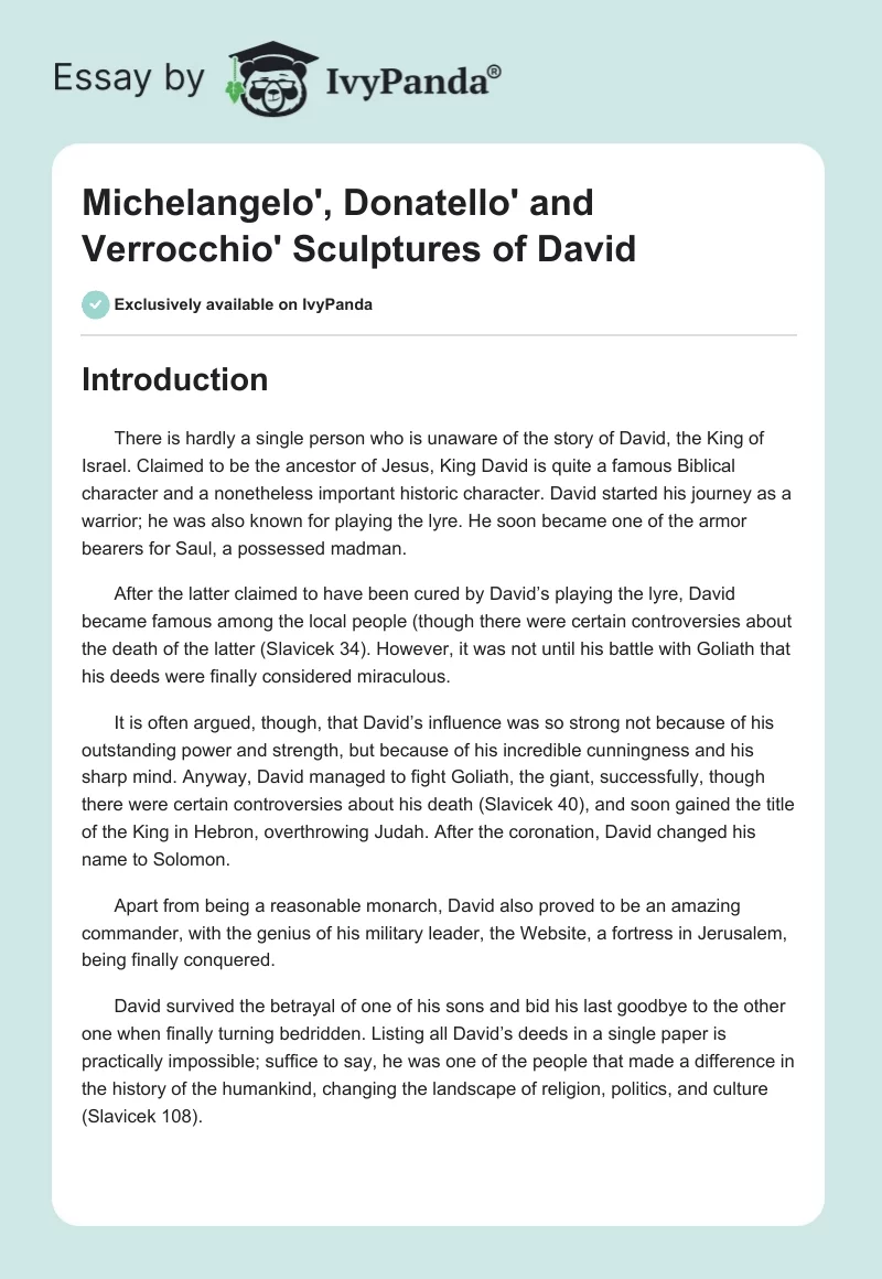 Michelangelo', Donatello' and Verrocchio' Sculptures of David. Page 1