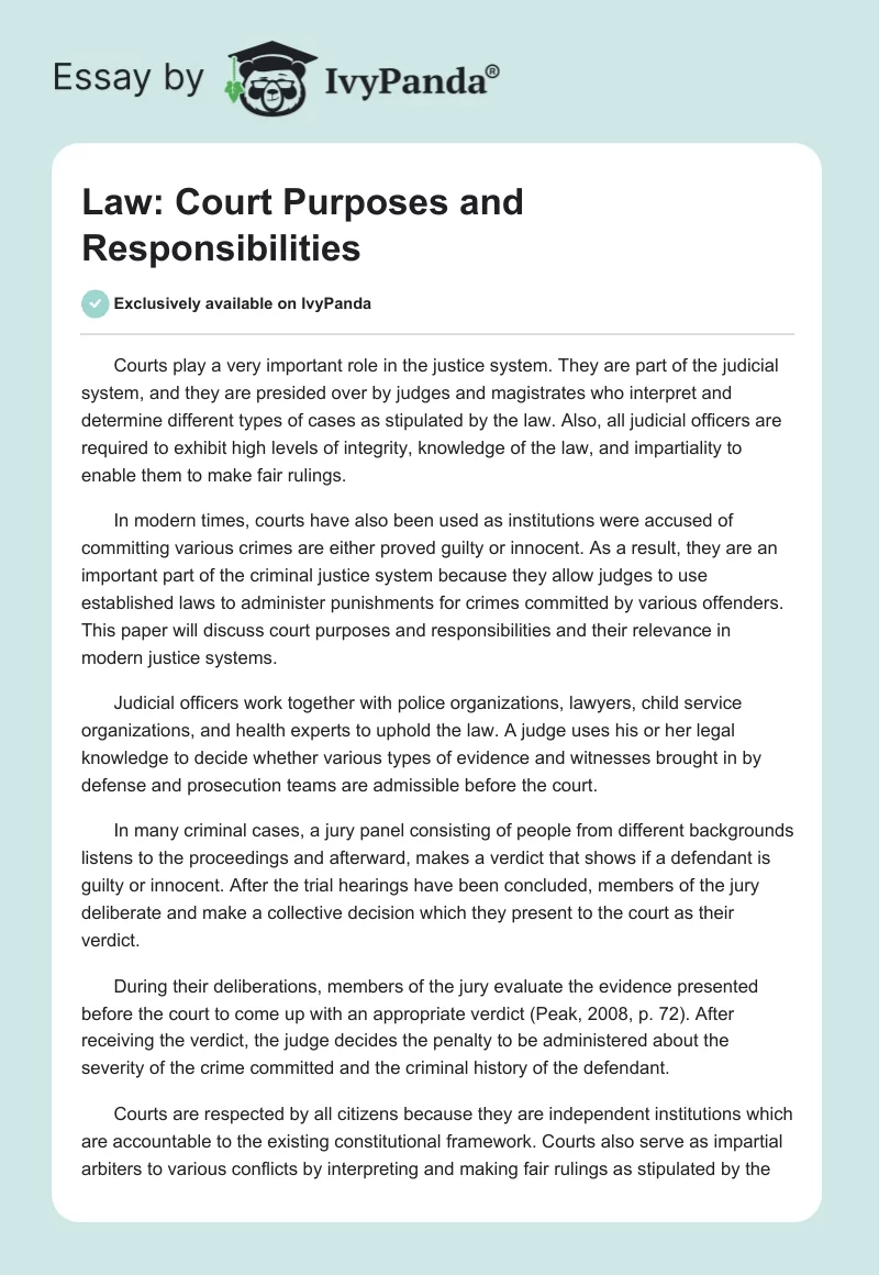 Law: Court Purposes and Responsibilities. Page 1