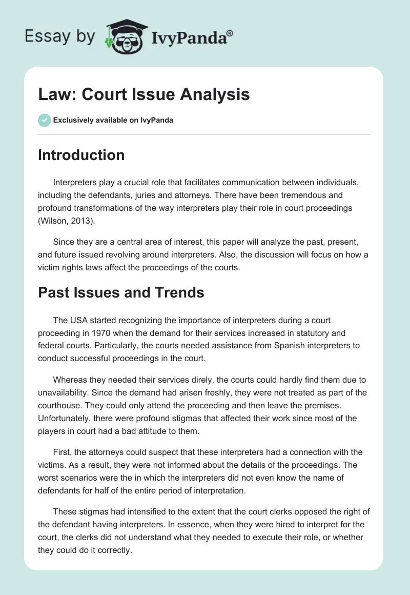 Law: Court Issue Analysis. Page 1
