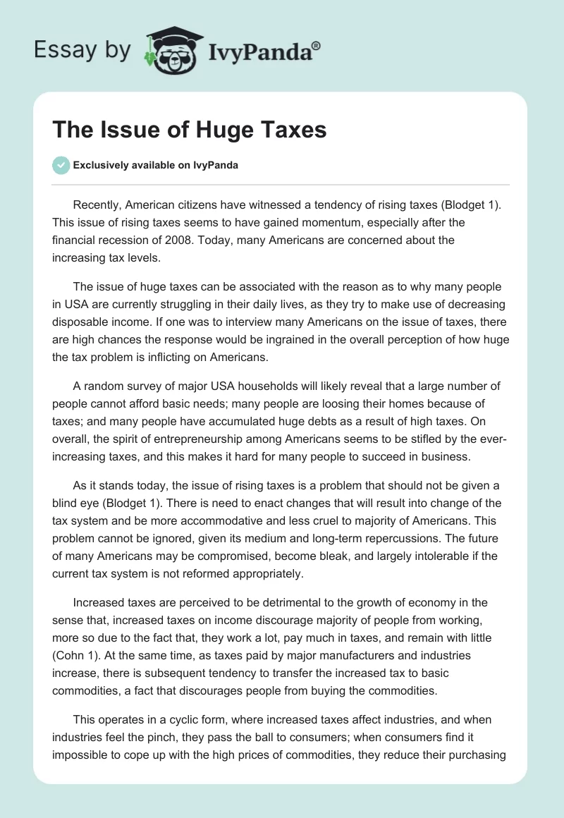 The Issue of Huge Taxes. Page 1