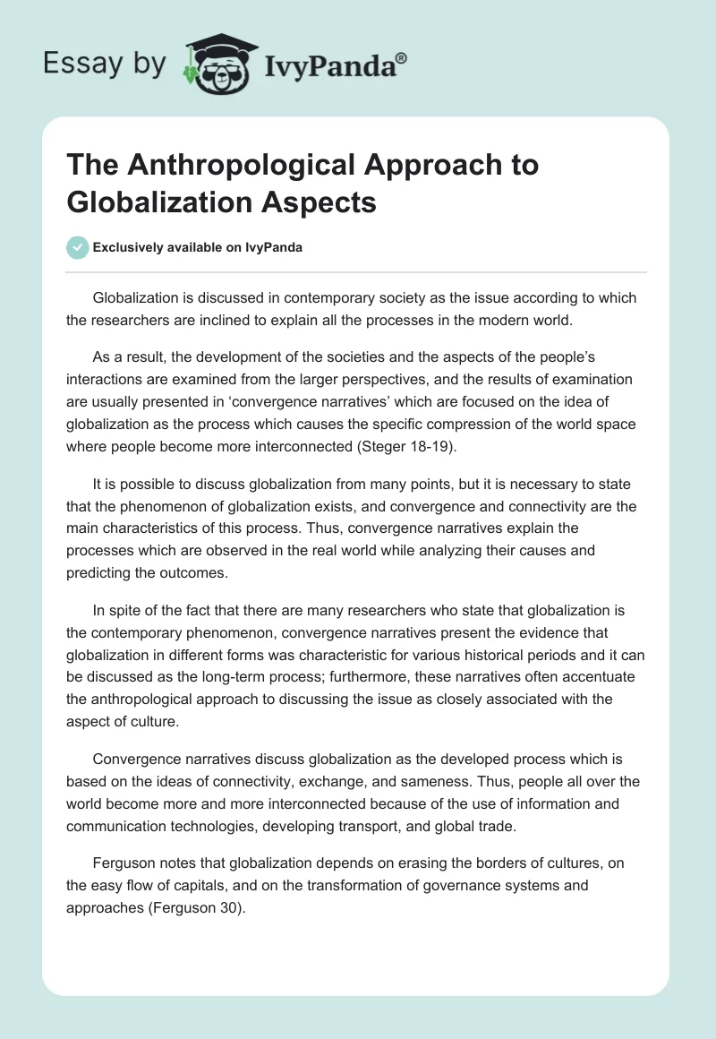 The Anthropological Approach to Globalization Aspects. Page 1