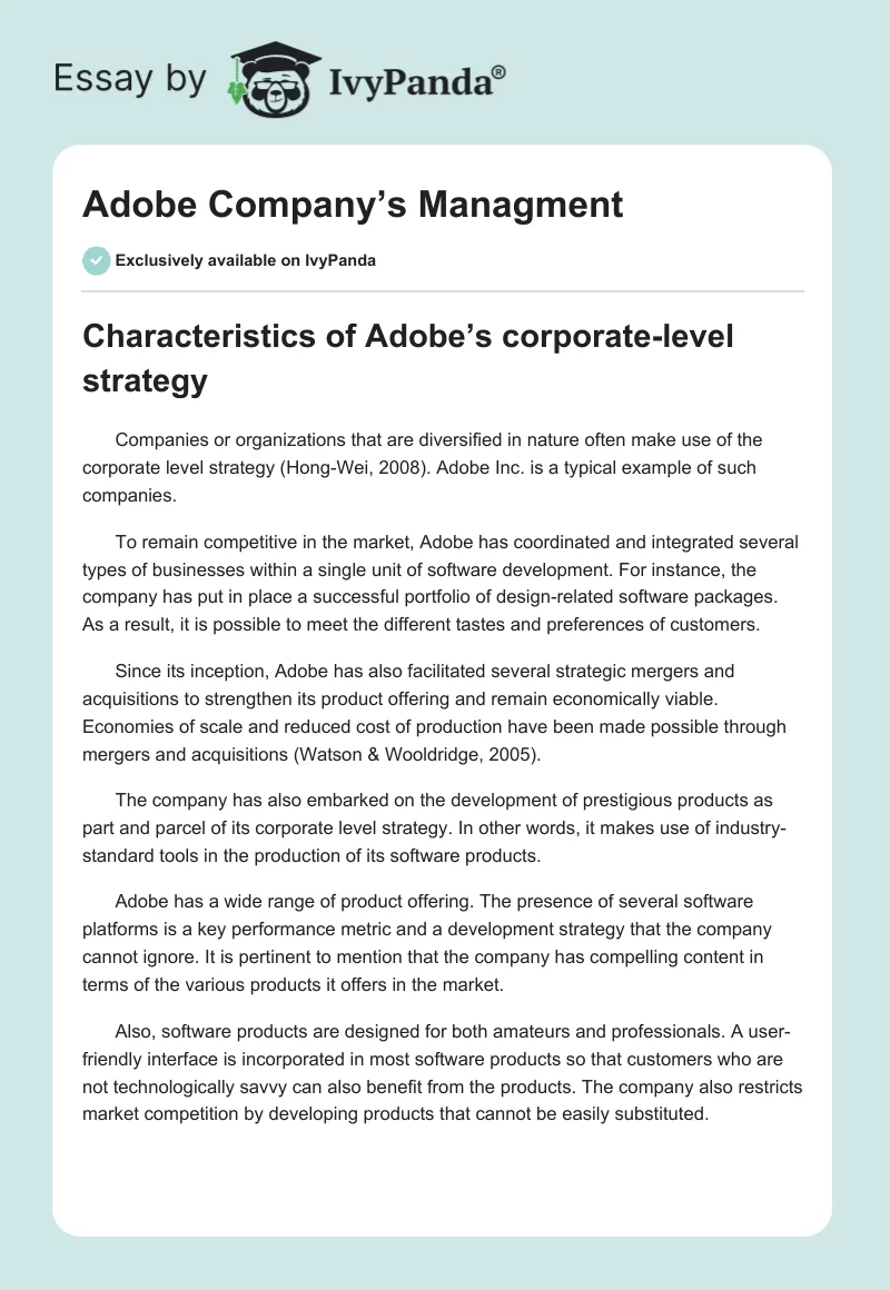 Adobe Company’s Managment. Page 1