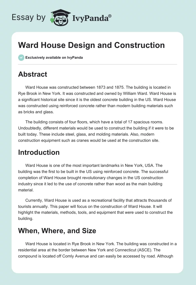 Ward House Design and Construction. Page 1