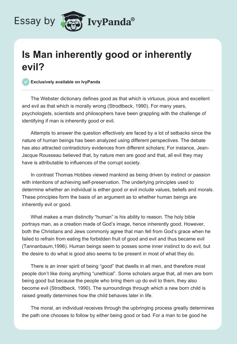 Is Man inherently good or inherently evil?. Page 1