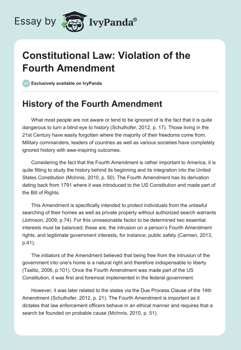 Constitutional Law: Violation of the Fourth Amendment. Page 1