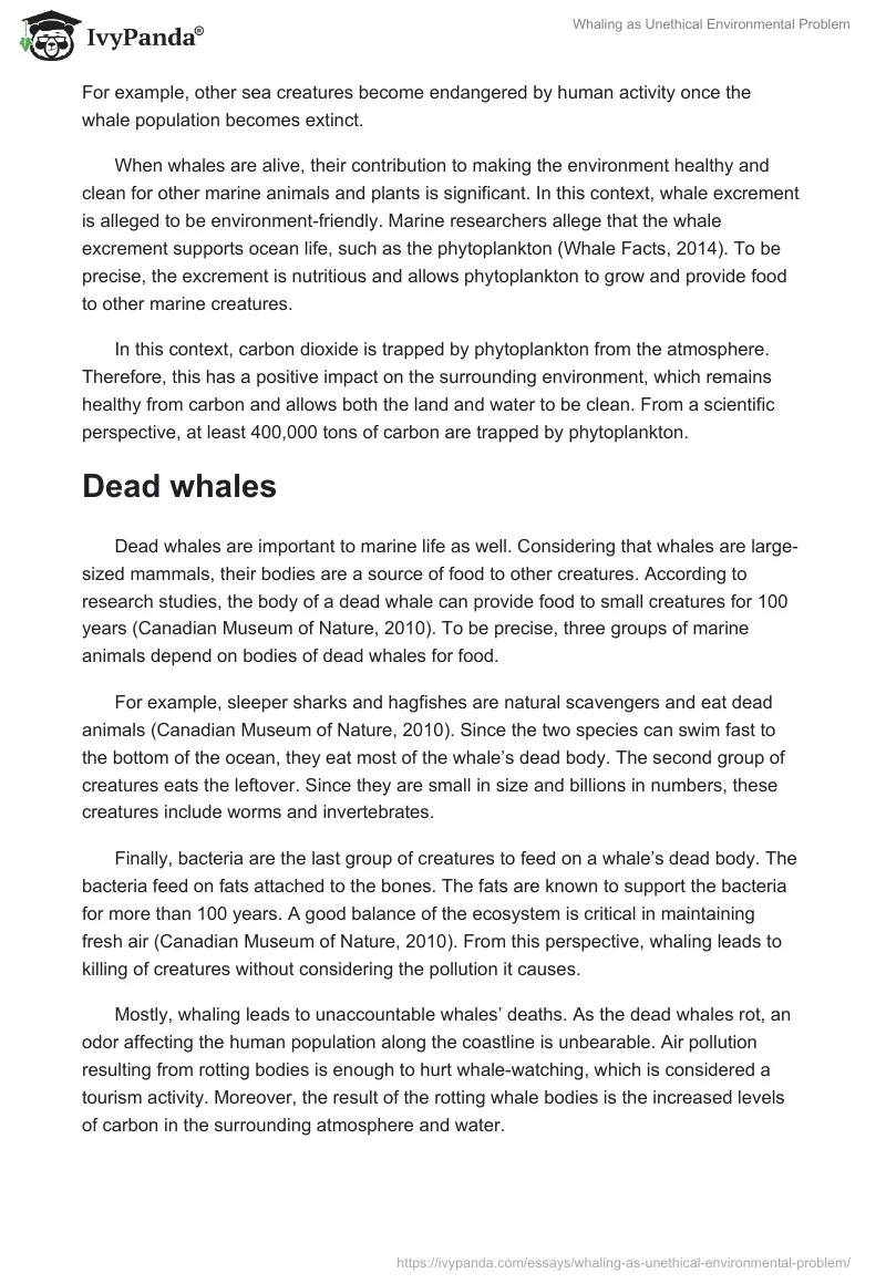 Whaling as Unethical Environmental Problem. Page 2