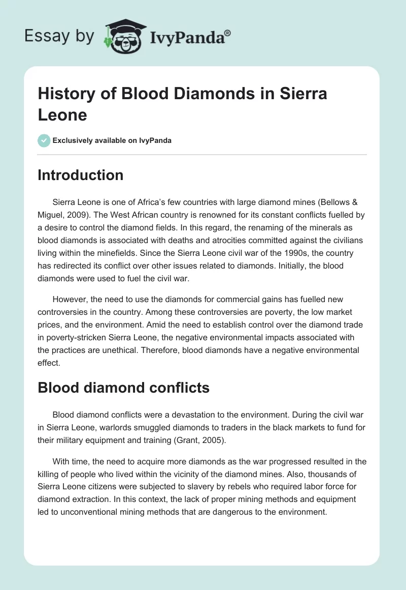 History of Blood Diamonds in Sierra Leone. Page 1