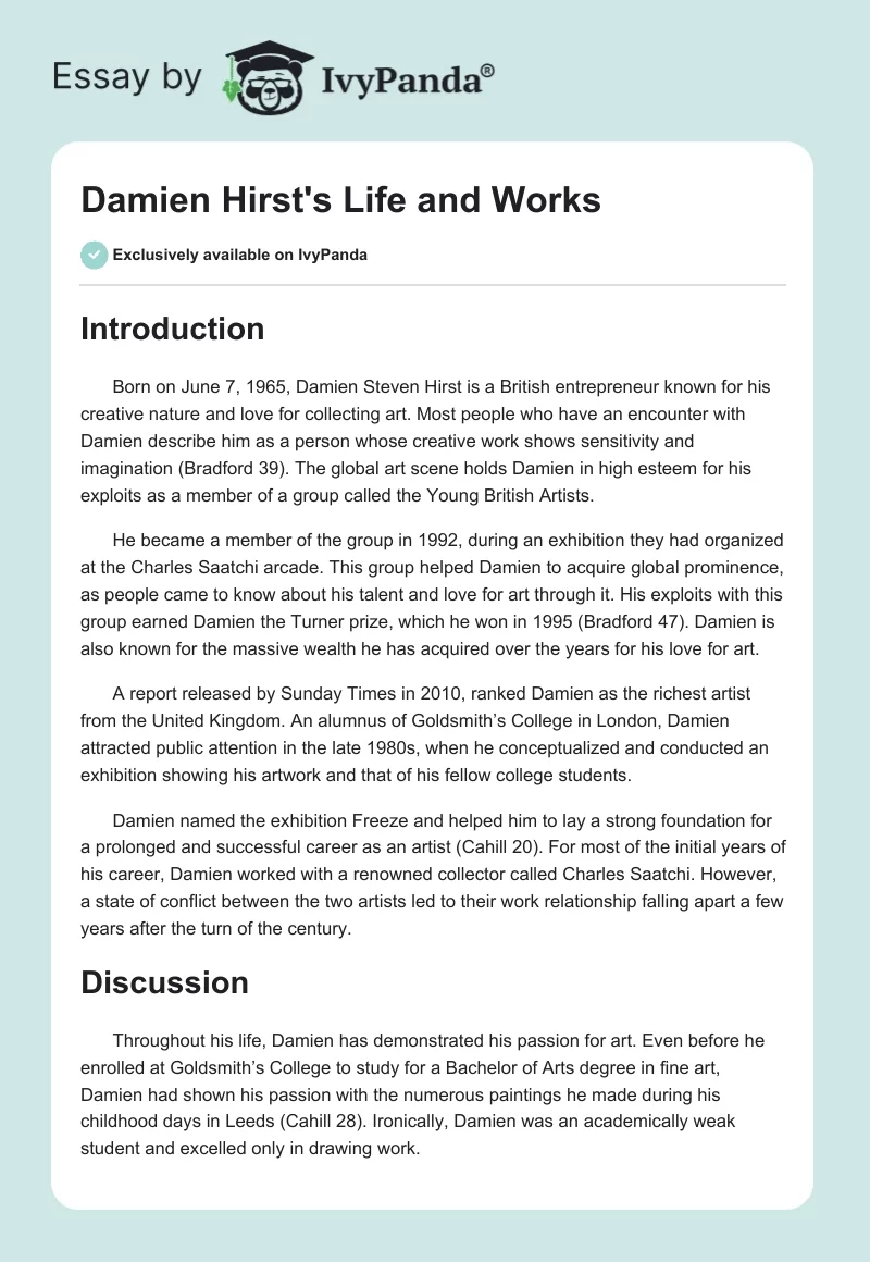 Damien Hirst's Life and Works. Page 1