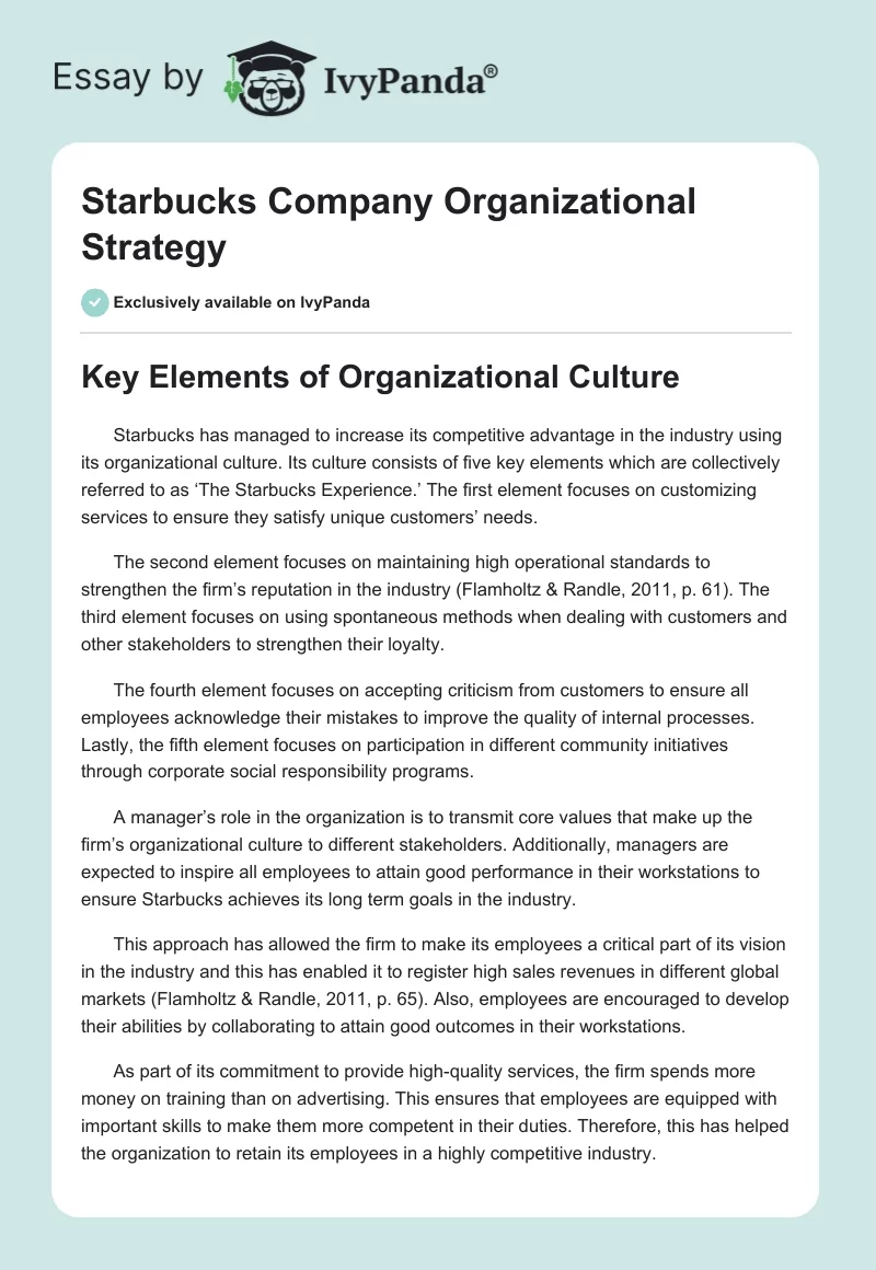Starbucks Company Organizational Strategy. Page 1