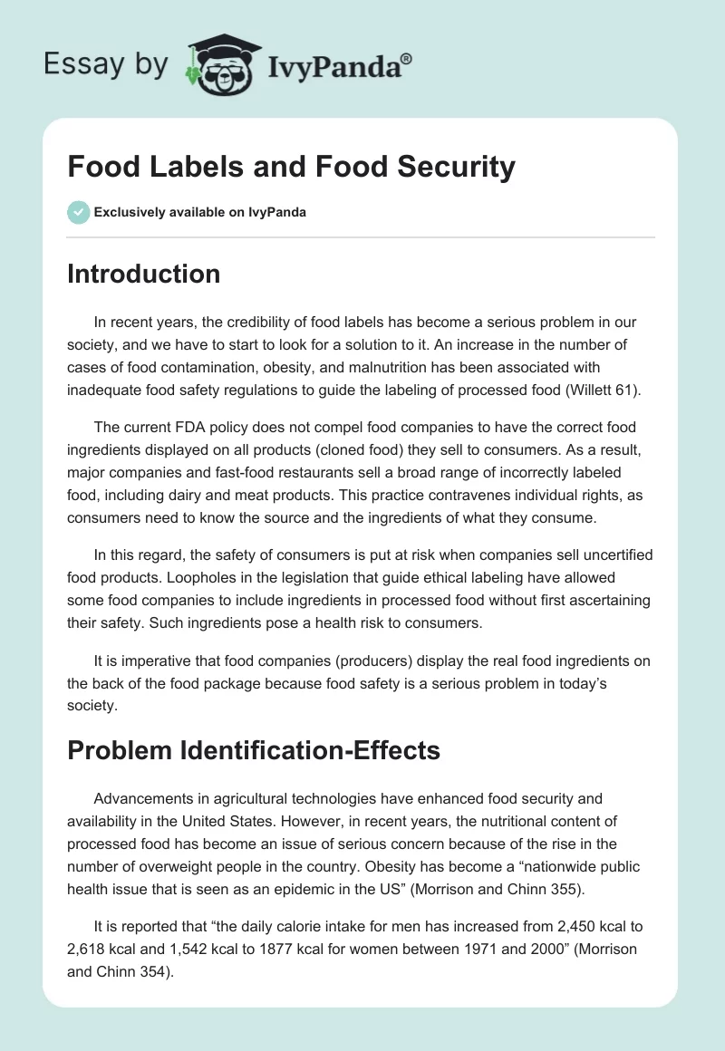 Food Labels and Food Security. Page 1