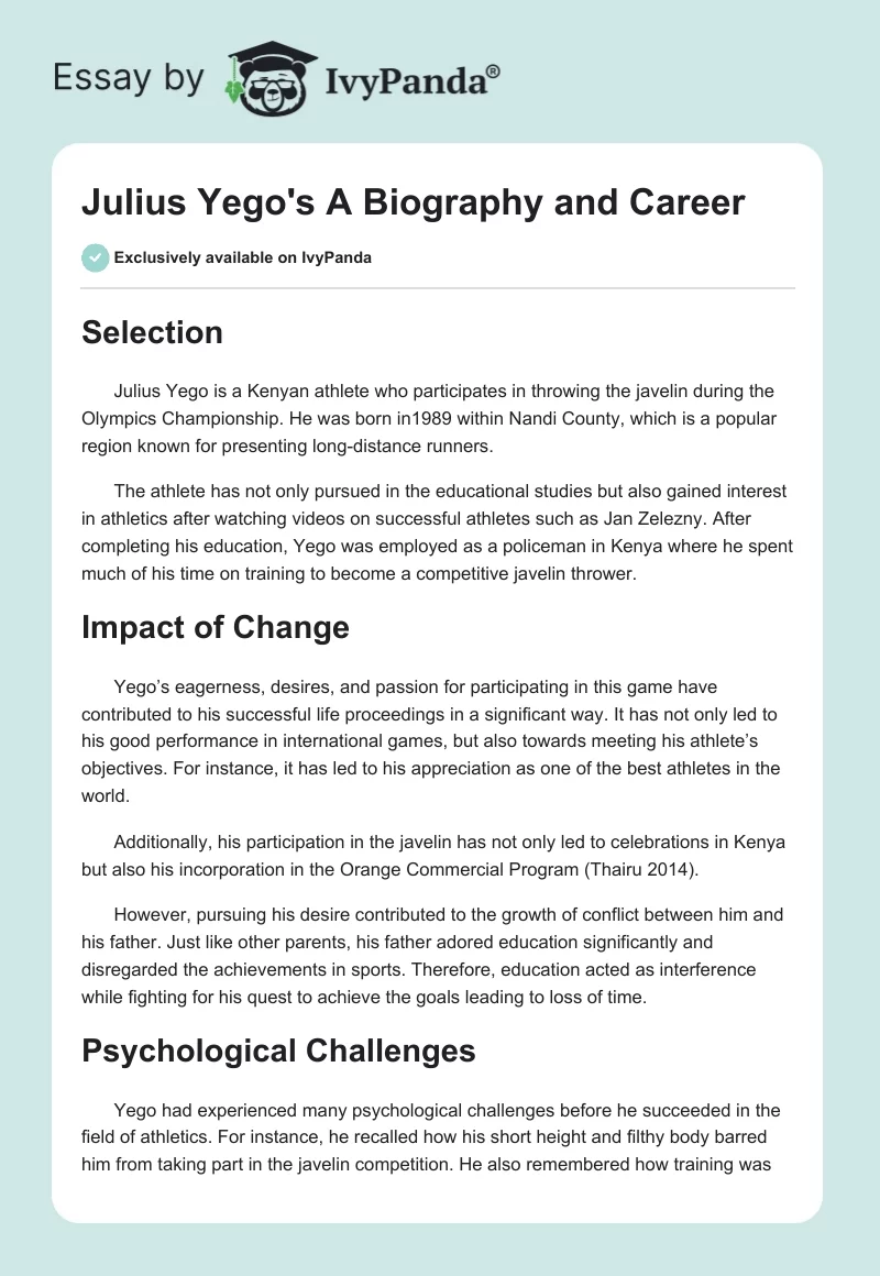 Julius Yego's A Biography and Career. Page 1