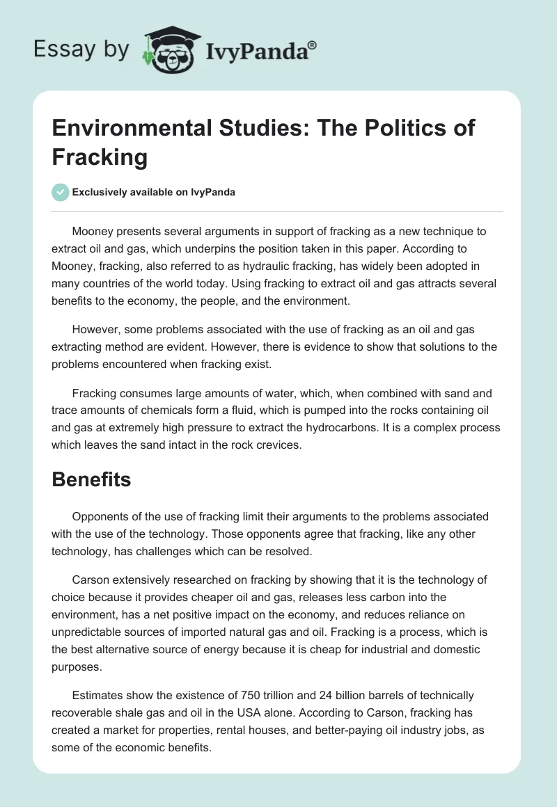 Environmental Studies: The Politics of Fracking. Page 1