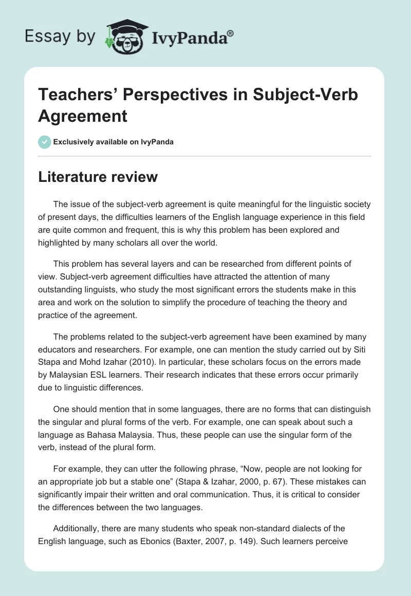 Teachers’ Perspectives in Subject-Verb Agreement. Page 1