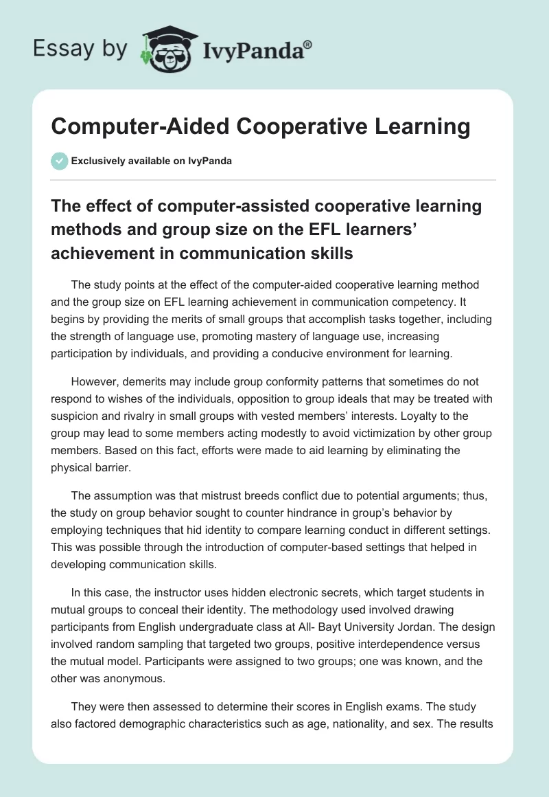 EFL and ESL Learners: Computer-Aided Cooperative Learning. Page 1