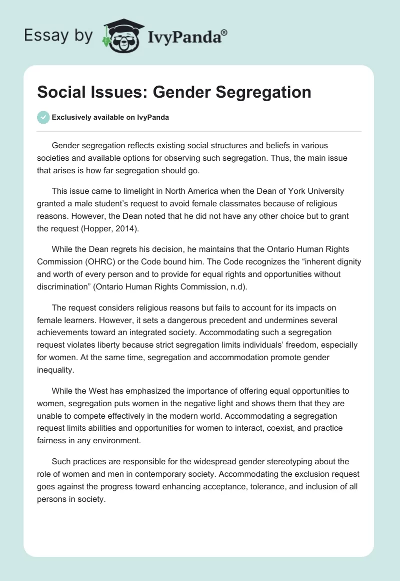 Social Issues: Gender Segregation. Page 1