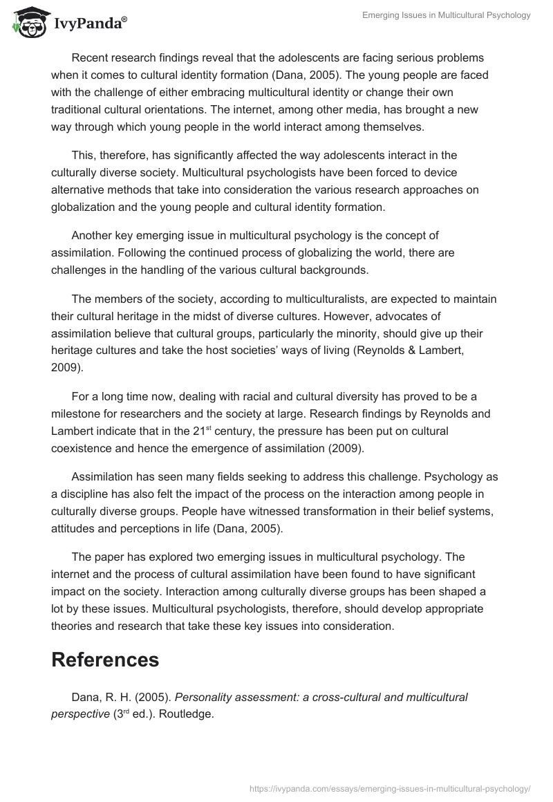 Emerging Issues in Multicultural Psychology. Page 2