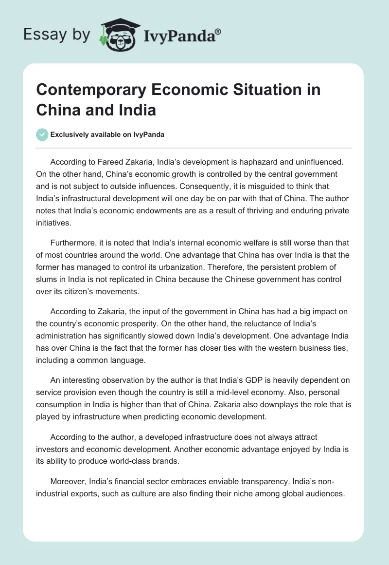 Contemporary Economic Situation in China and India. Page 1