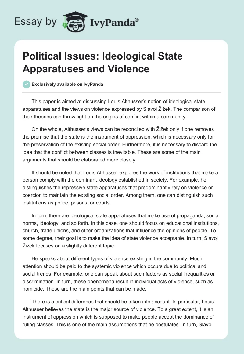 Political Issues: Ideological State Apparatuses and Violence. Page 1