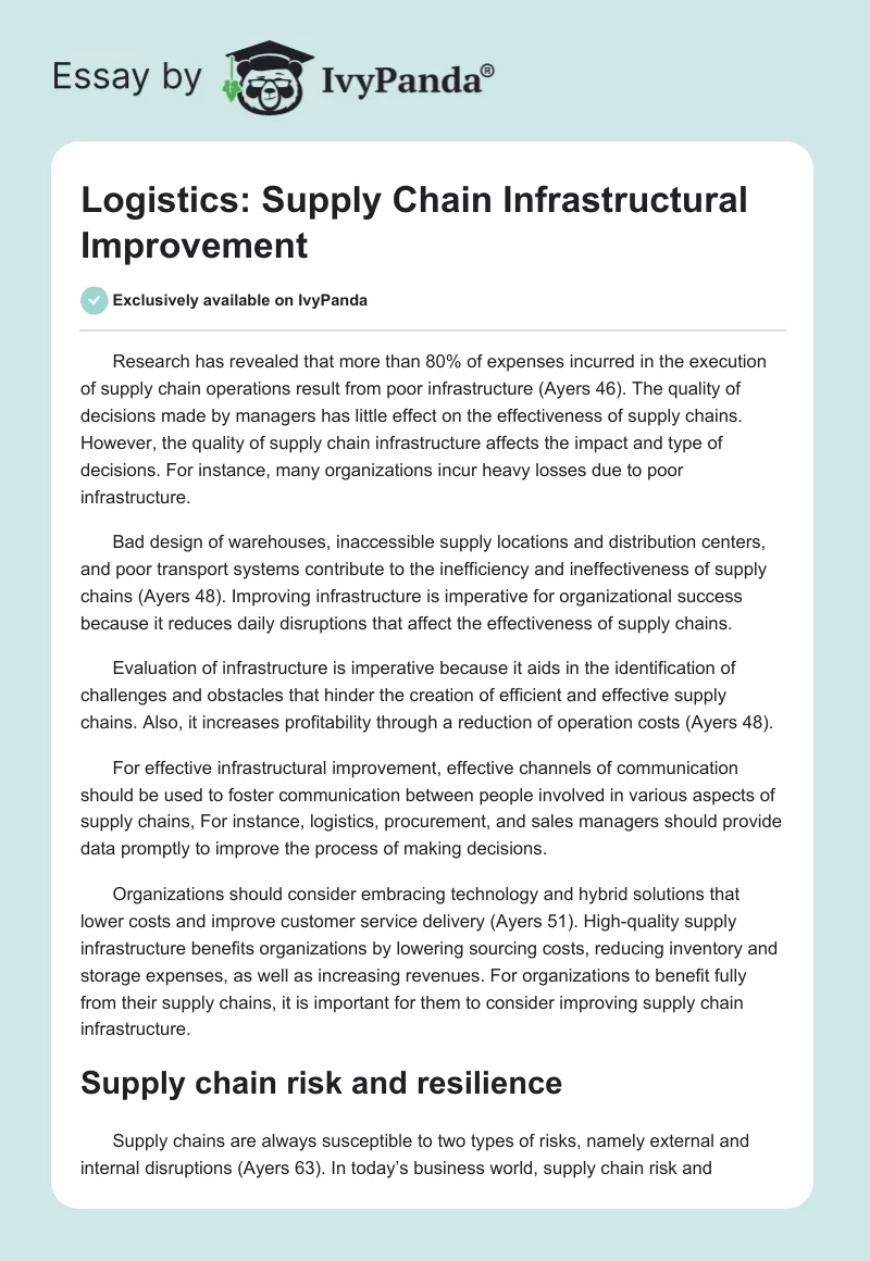 Logistics: Supply Chain Infrastructural Improvement. Page 1