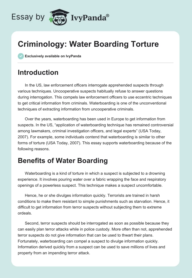 Criminology: Water Boarding Torture. Page 1