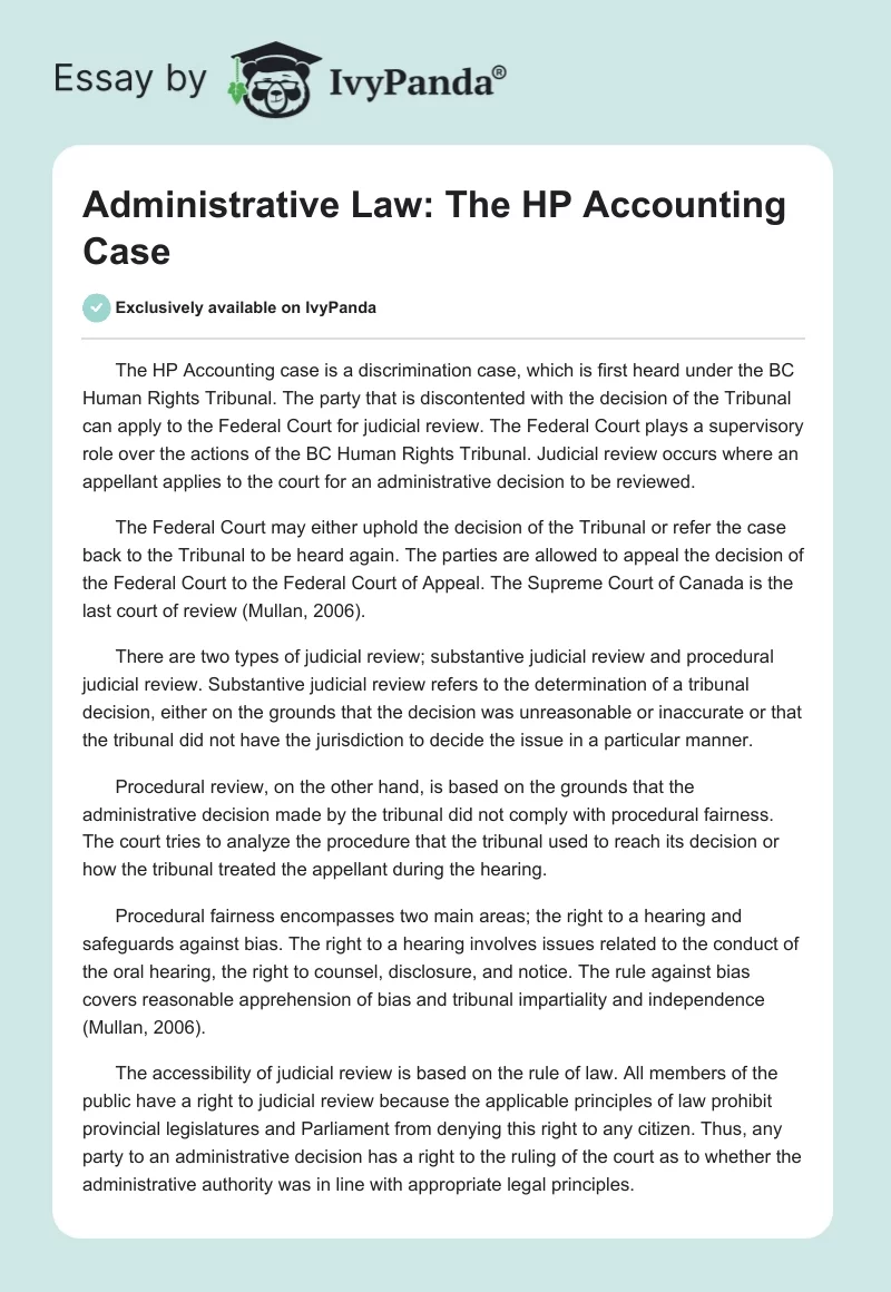 Administrative Law: The HP Accounting Case. Page 1