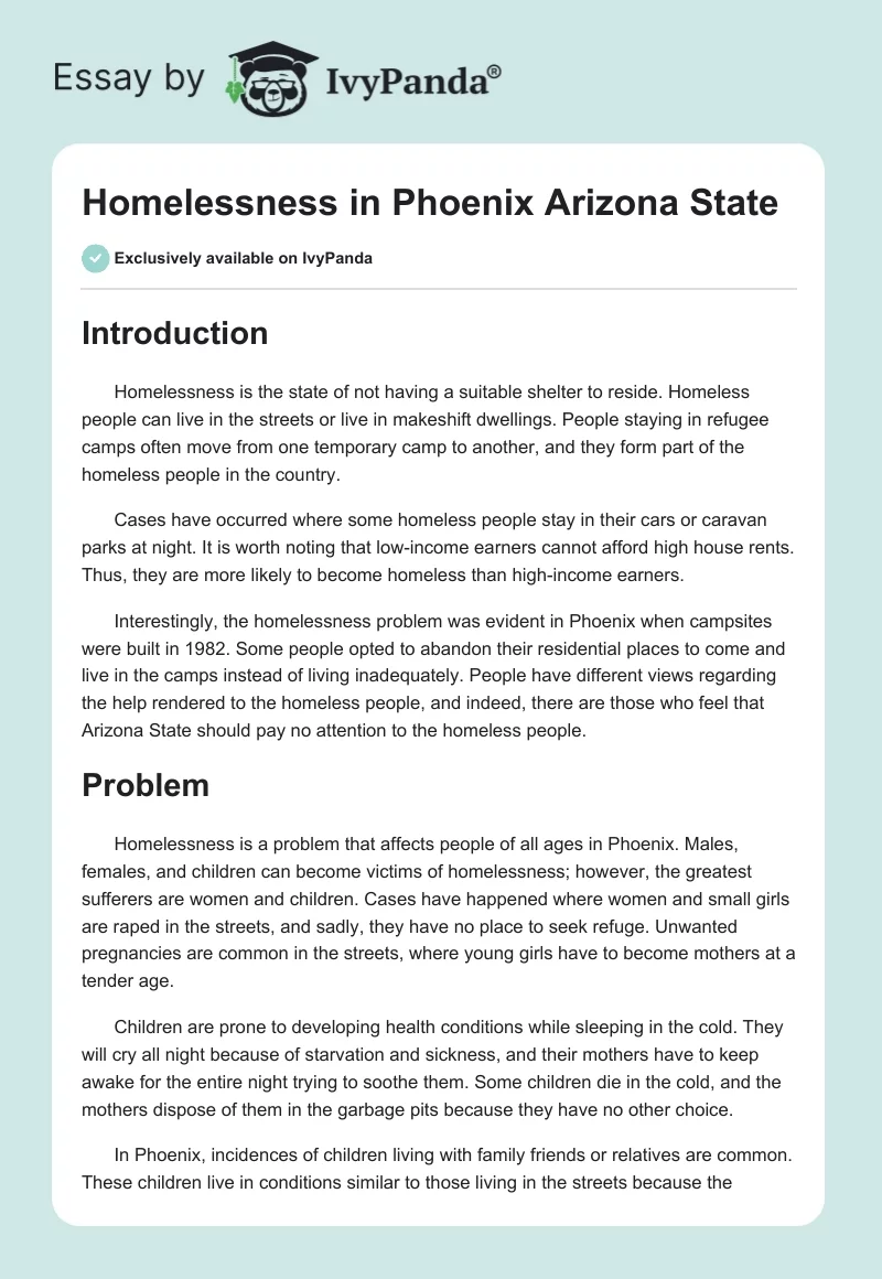 Homelessness in Phoenix Arizona State. Page 1