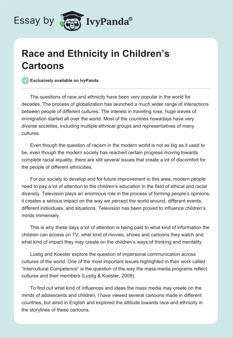 Race and Ethnicity in Children’s Cartoons. Page 1