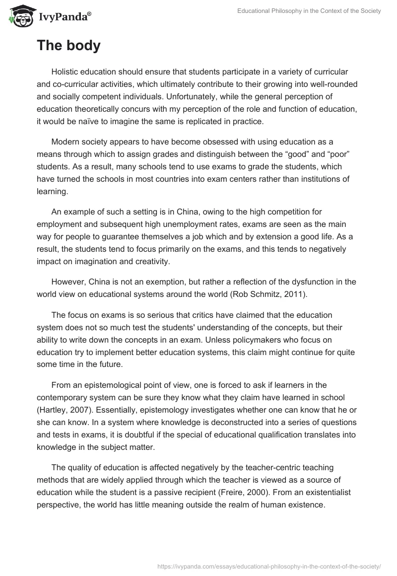 Educational Philosophy in the Context of the Society. Page 2