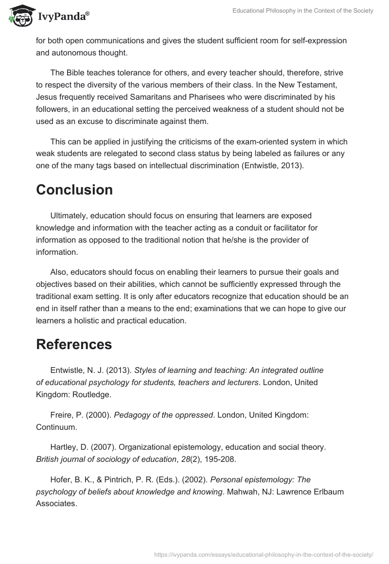 Educational Philosophy in the Context of the Society. Page 5