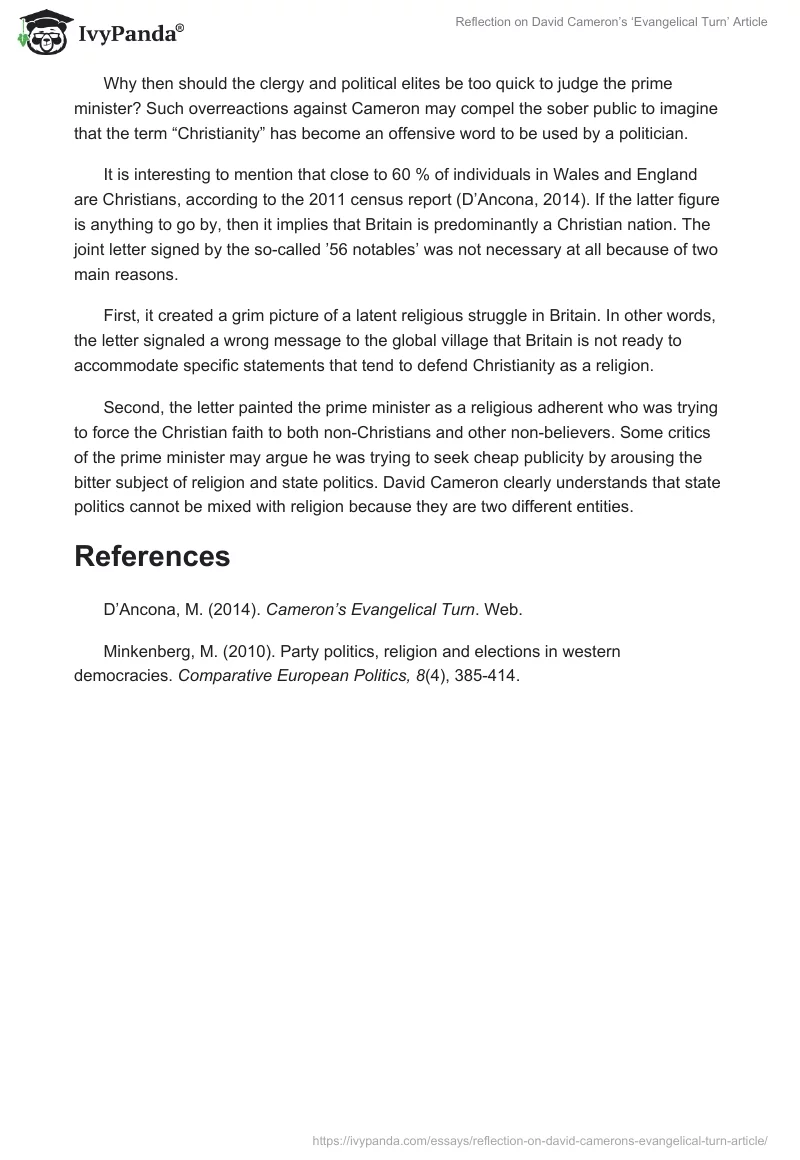 Reflection on David Cameron’s ‘Evangelical Turn’ Article. Page 2