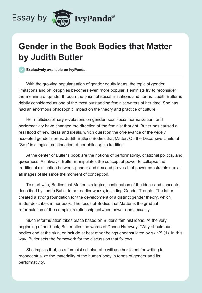 Gender in the Book "Bodies that Matter" by Judith Butler. Page 1