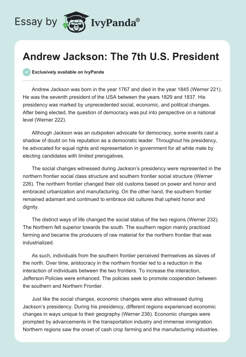 Andrew Jackson: The 7th U.S. President. Page 1