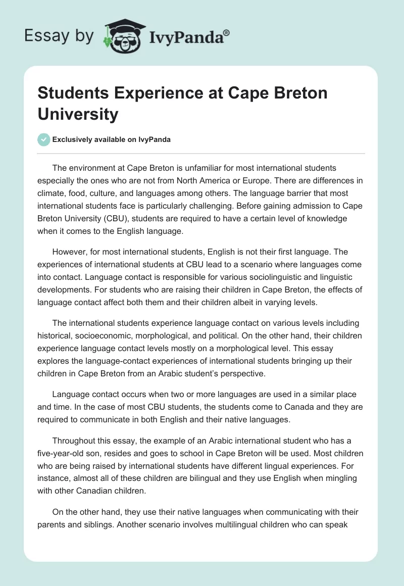 Students Experience at Cape Breton University. Page 1