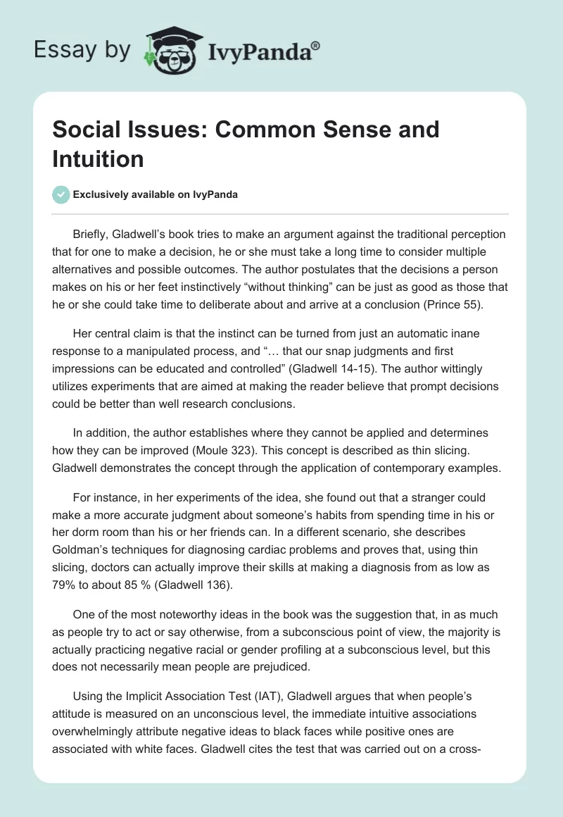 Social Issues: Common Sense and Intuition. Page 1