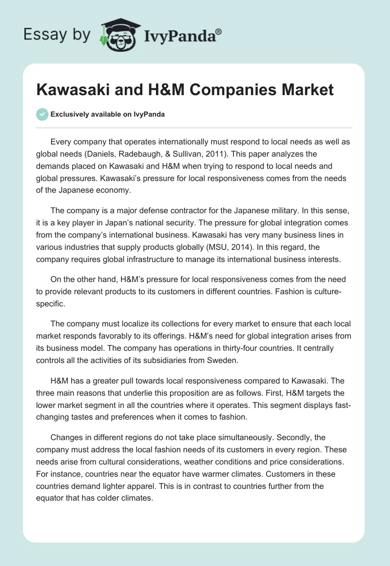 Kawasaki and H&M Companies Market. Page 1