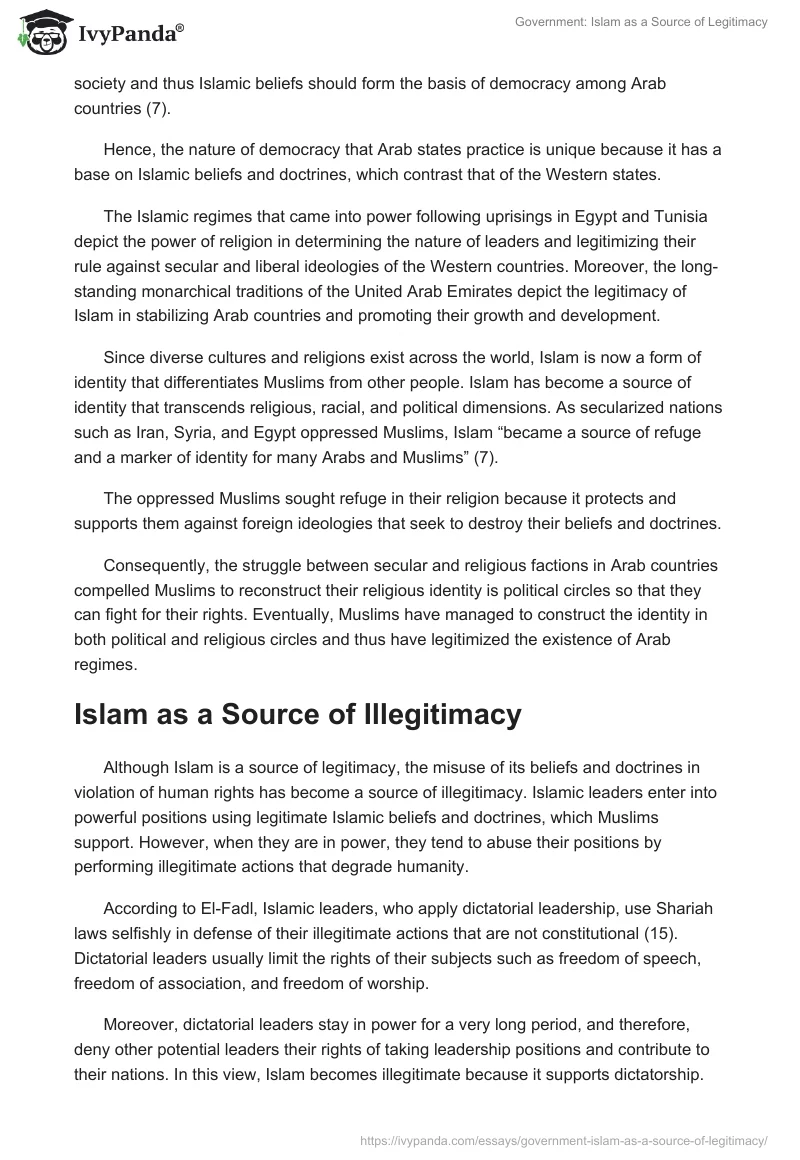 Government: Islam as a Source of Legitimacy. Page 3