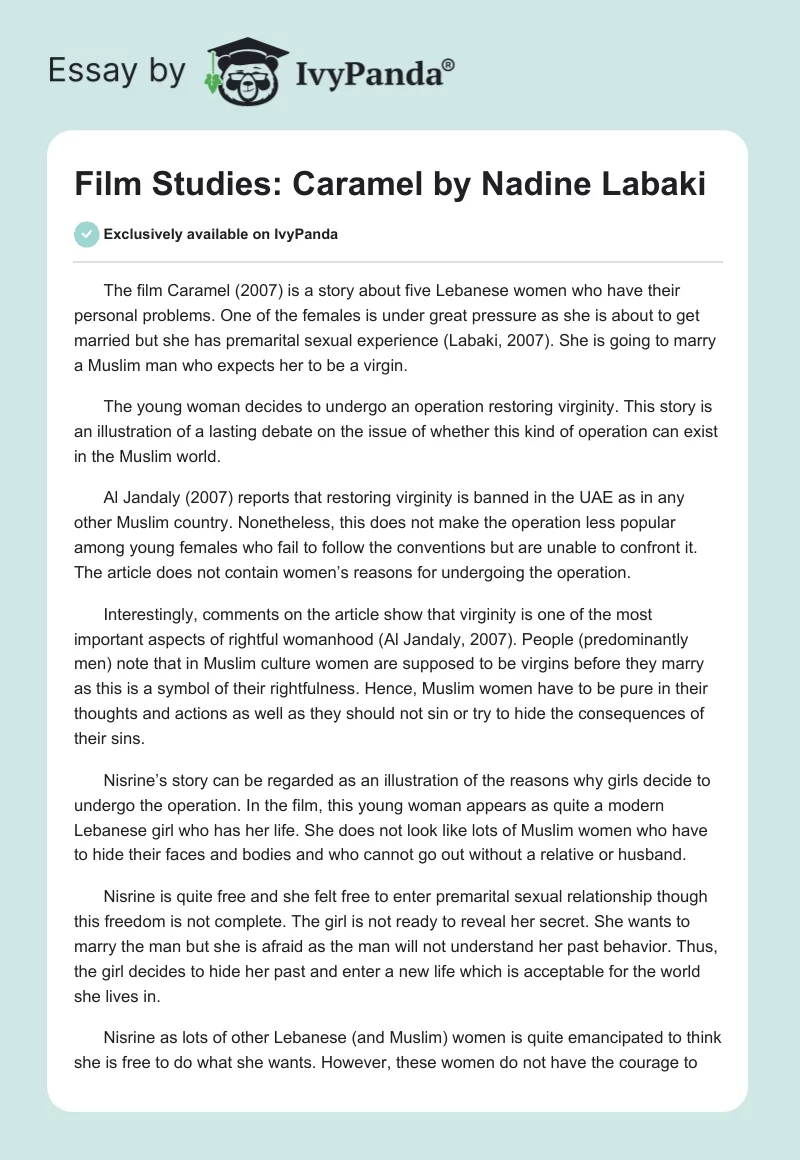 Film Studies: "Caramel" by Nadine Labaki. Page 1