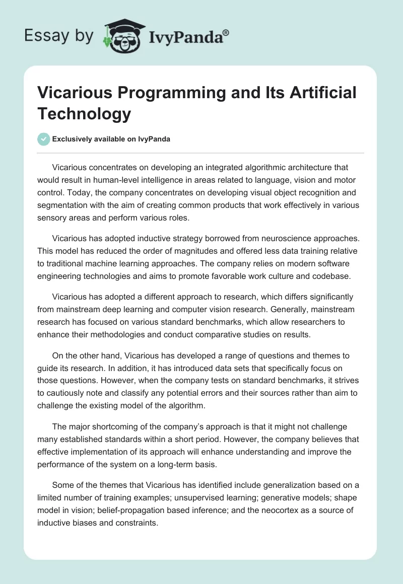 Vicarious Programming and Its Artificial Technology. Page 1