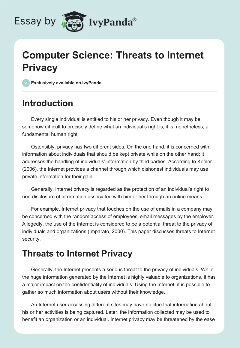 Computer Science: Threats to Internet Privacy. Page 1