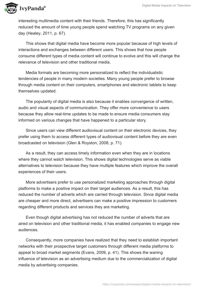 Digital Media Impacts on Television. Page 2