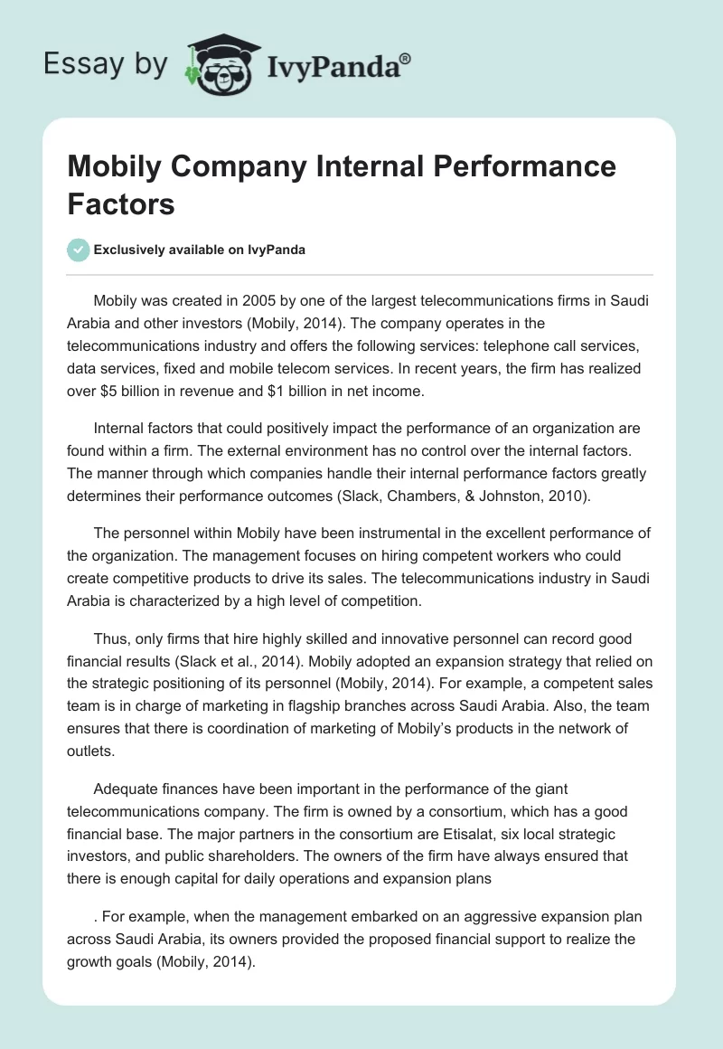 Mobily Company Internal Performance Factors. Page 1