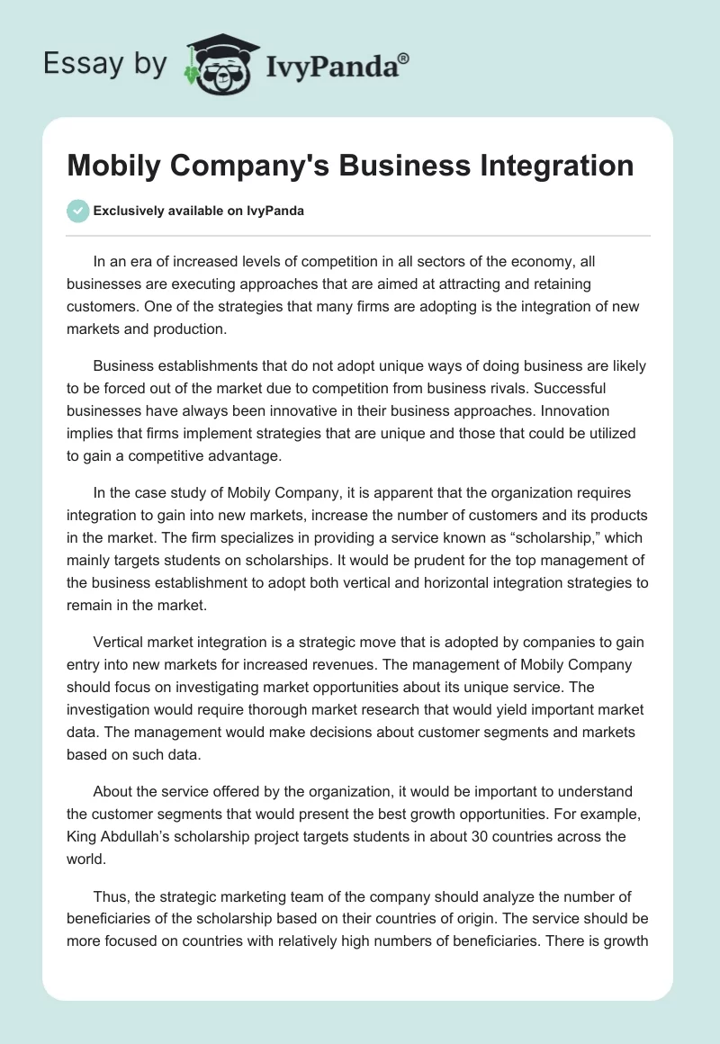 Mobily Company's Business Integration. Page 1