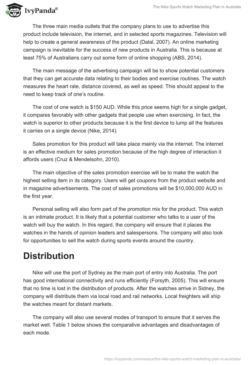 The Nike Sports Watch Marketing Plan in Australia. Page 3
